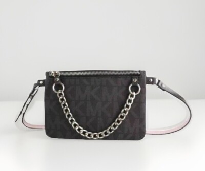NEW Michael Kors MK Fanny Pack Belt With Pull Chain Black/Grey