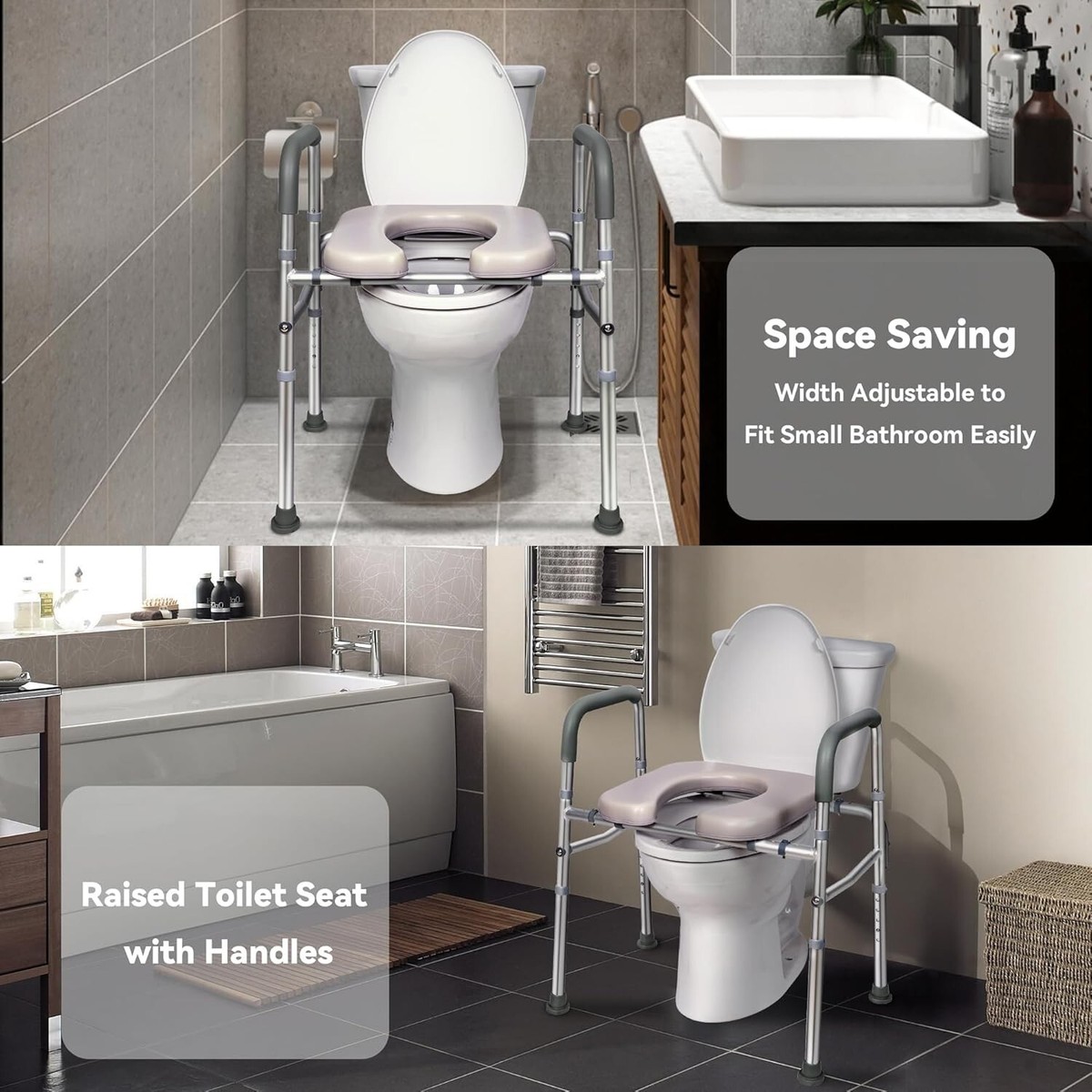 Toilet Seat Riser For Seniors Agrish Raised Toilet Seat With Handles – Male- Friendly Tilt, Adjustable Width & Height, 400lb Capacity
