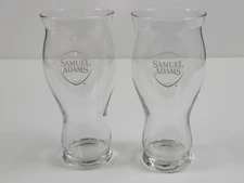 Samuel Sam Adams Boston Lager Beer Glasses ~ White Logo Pint Tulip ~ Set of 2