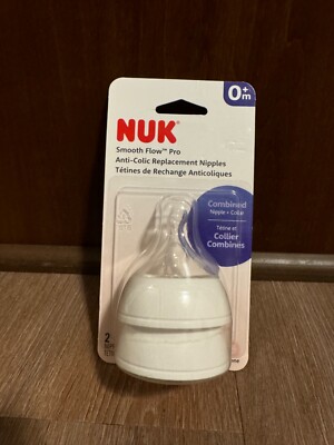 2-Pack NUK Smooth Flow Pro 0+m Nipples Anti-Colic Silicon Nipple + Collar