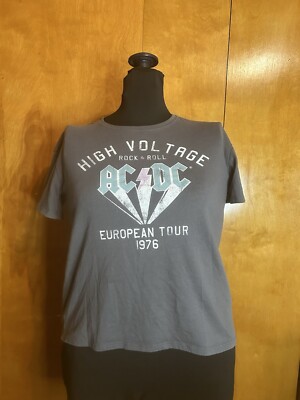 AC/DC Band High Voltage Concert T-Shirt Grey Retro Style Girls 10/12 Or Womens S