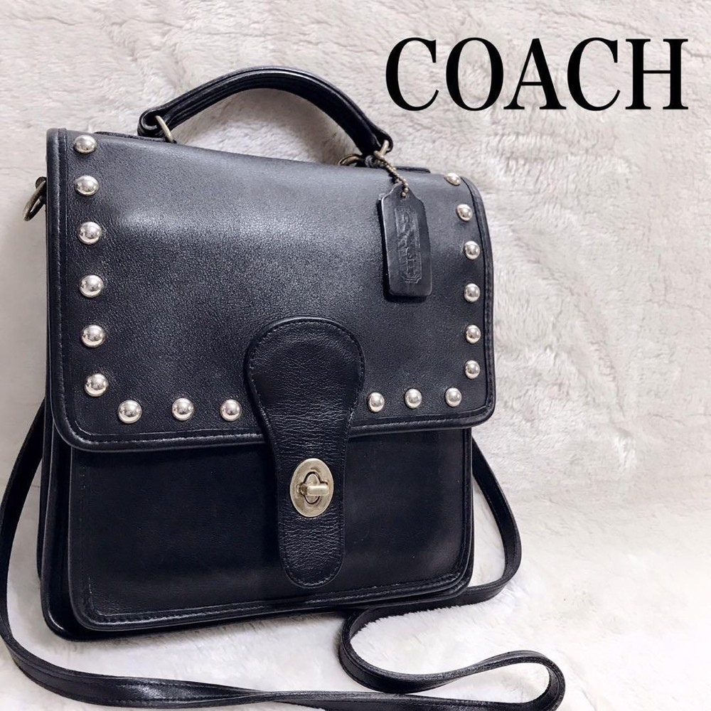 Old Coach   Studded Turnlock Shoulder Bag Black Excellent+ Used