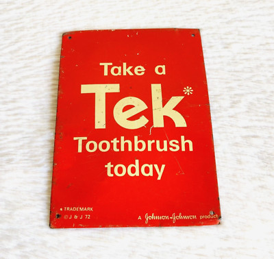 Vintage Johnson Johnson Take A Tek Zahnbürste Heute Werbe-Blechschild TS98