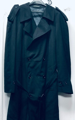 Courreges Homme Black Trench Coat R 44 100% Wool Lined Men's Unisex