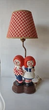 Raggedy Ann Andy Lamp Works Red Gingham hand Painted 21" VTG