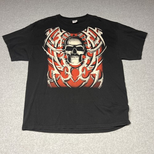 Vintage Liquid Blue Skull T Shirt Mens XL Tribal 1999 Red Skull Metal Black - Picture 2 of 7