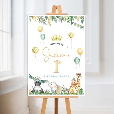 PERSONALISIERTES JUNGEN HAPPY BIRTHDAY SAFARI TIERPARTY WILLKOMMENSSCHILD POSTER DRUCK