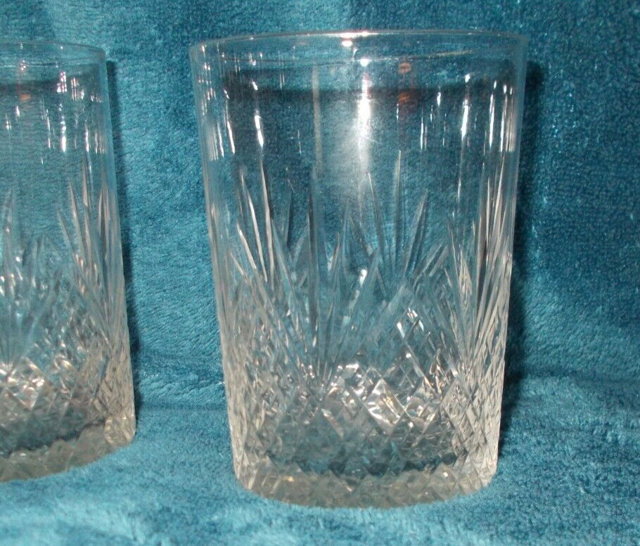 Set of 4 Vintage Crystal Etched Hi Ball Tumbler Glasses Starburst Lines