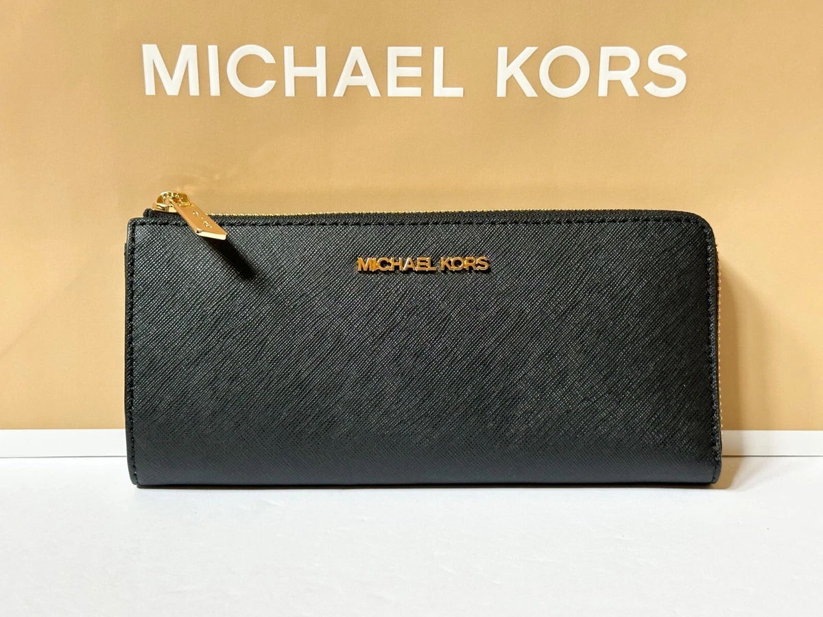 MICHAEL KORS JET SET TRAVEL LARGE THREE QUARTER ZIP LEATHER WALLET