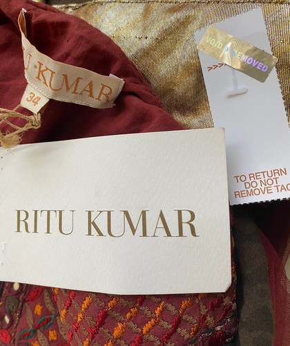 NWT Ritu Kumar Embroidered Mirrored Sheer Sleeve Cotton Kurti Tunic Top Sz S - M - Picture 11 of 11