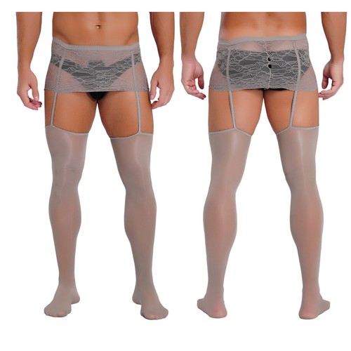 Medias sexy de lencería con tirantes de encaje pantimedias de malla liguero para hombre - Imagen 16 de 104