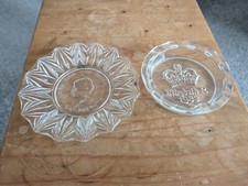 2 x Vintage Elizabeth R, God Save The Queen, 1953, Cut Glass Trinket Dishes