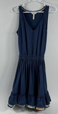 Matilda Jane Swing Time V-Neck Dress Women XS Navy A-Line Ruffle Lace Hippie EUC