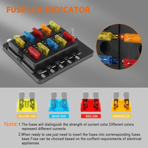 ✅10 Way Blade Fuse Box Block Holder With LED Indicator 10V-32V For All Vehicle - Picture 3 of 24