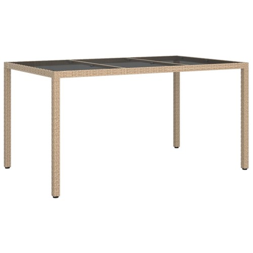 Homgoday Garden Table 150x90x75 Tempered Glass and Poly Rattan Beige, G5C5 - Picture 2 of 6