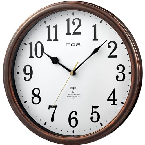 MAG Wall Clock, Radio-Controlled Analog Clock, Classic Woodgrain Design