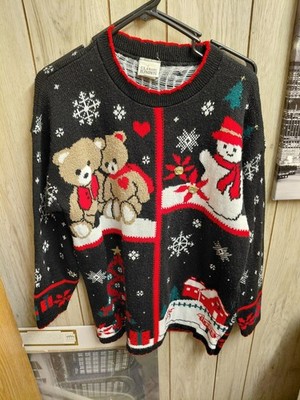 Vintage Classic Elements Christmas Ugly Sweater Size Medium L Tree Snowman Bear