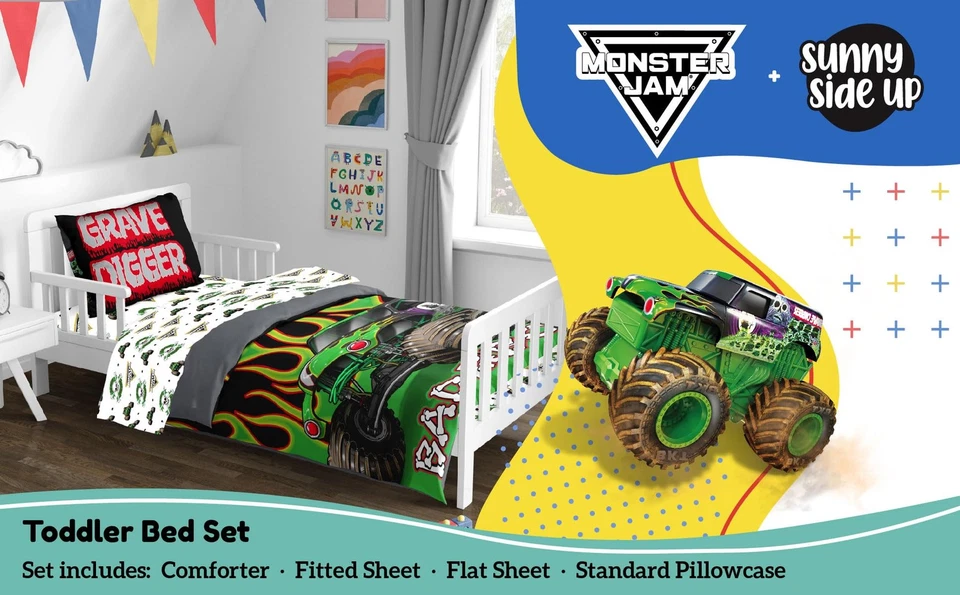 Juego de edredón Monster Jam - 4 piezas ropa de cama preescolar incluye edredón, ella... Foto 2 de 4