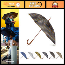 Water Repellent Auto Open Stick Umbrella with Classic Wood J Hook Handle