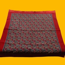 Vintage Floral Print Scarf 25" 1970's Red Border Multicolor Flowers Square