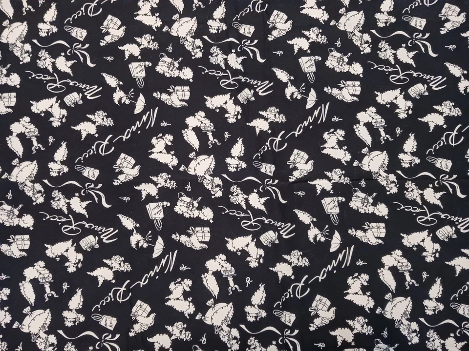 Vtg Nina Ricci Black & White Fabric French Poodles Shopping Bags 56x70" Rayon? - Image 4 of 4