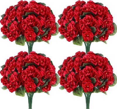 6 Pack Red Artificial Geraniums Flowers for Outdoors UV Resistant Faux Flowers f