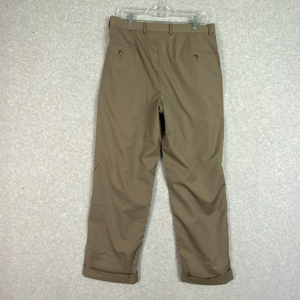 Pantalones de vestir Arrow para hombre 34x30 Lt marrón mezcla de lana plisados puños ligeros Foto 4 de 4