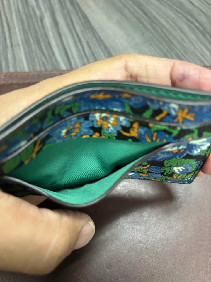 Nuevo COACH Slim ID Cuero Estuche para Tarjetas Billetera Estampado Floral Foto 4 de 4