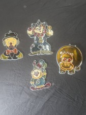 Vintage STAINED GLASS CLOWNs Window SunCatchers Lot of 4 Pieces