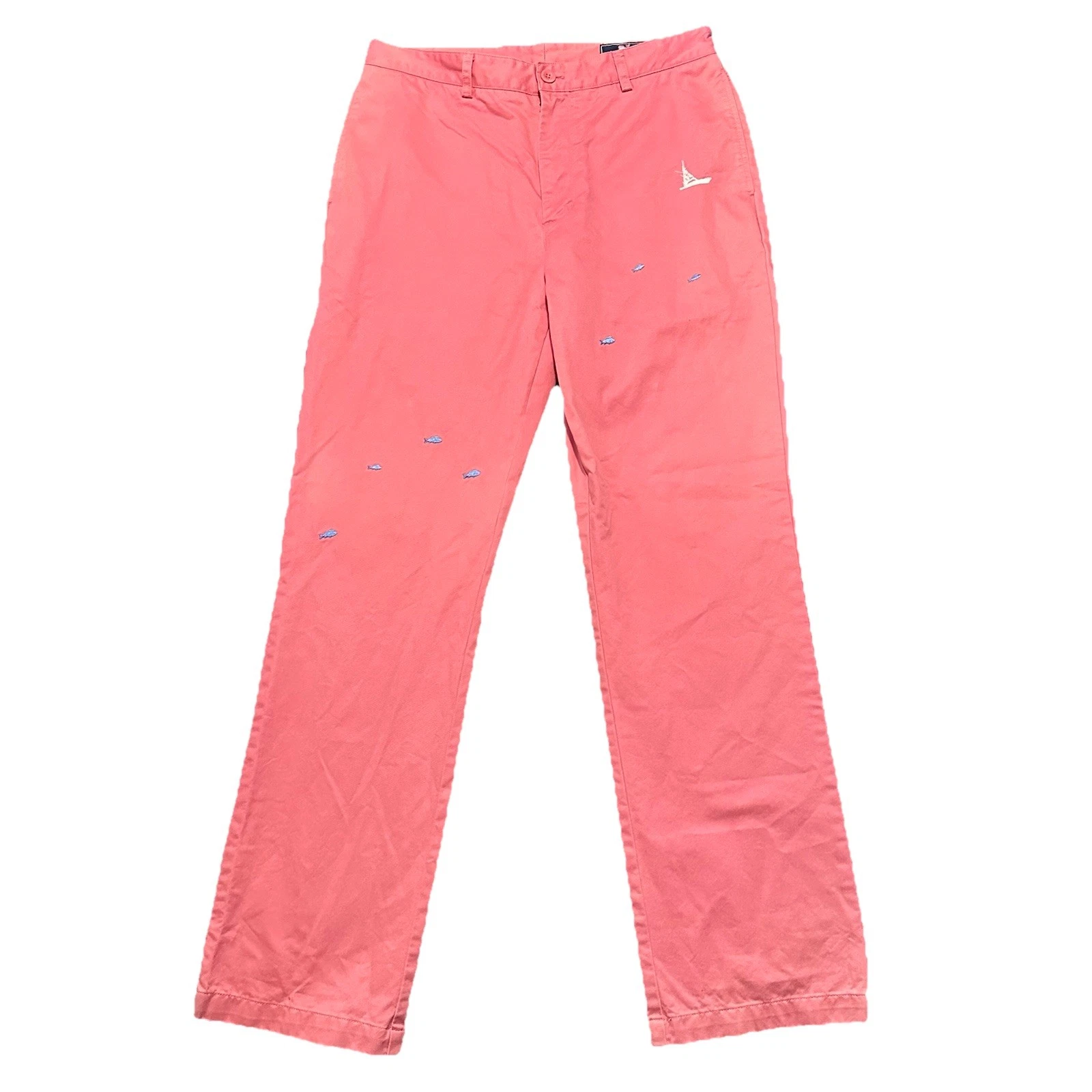 Vineyard Vines Mens Club Pants 34x34 Embroidered Fishing Boat Chinos Sailor Pink