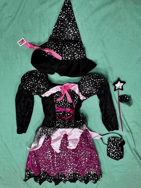 Girls Witch Costume Halloween Fancy Dress Set 140cm – Dress, Hat, Wand & Bag image 5