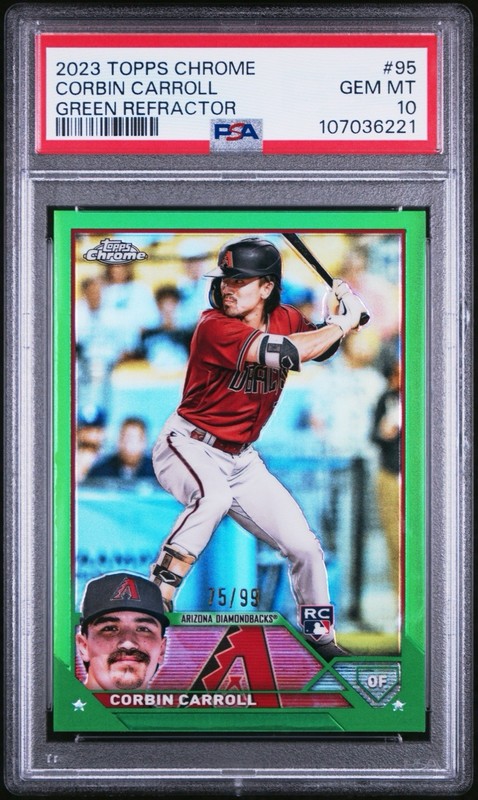 2023 Topps Chrome - Corbin Carroll #95 Green Refractor /99 (RC) PSA 10
