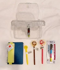 PEN & GEAR DOUBLE DECKER PENCIL BOX GLITTER COLOR (NEW) + BONUS ITEMS