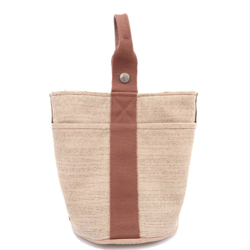 HERMES Saxo PM Canvas Handbag Tote Bag Beige Brown Silver HDW Authentic