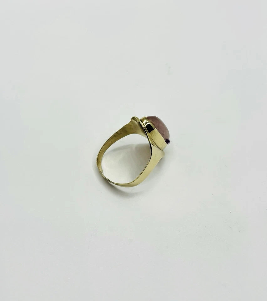 Anillo vintage de cuarzo rosa cabujón ovalado de oro amarillo 333 talla 8,5 hecho a mano Foto 3 de 4