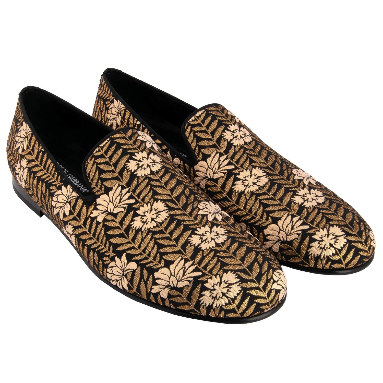 DOLCE & GABBANA Flower Jacquard Loafer Shoes AMALFI Gold Black
