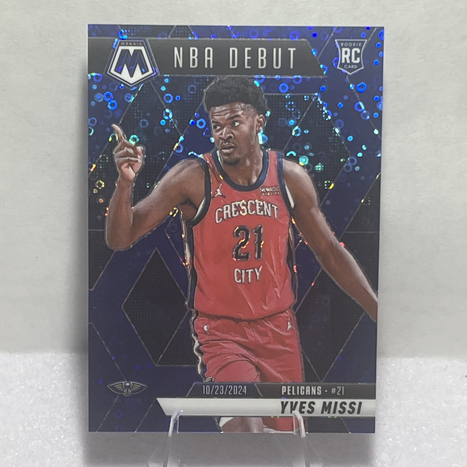 2024-25 Panini Mosaic Yves Missi NBA Debut Blue Disco /85 (RC) Pelicans