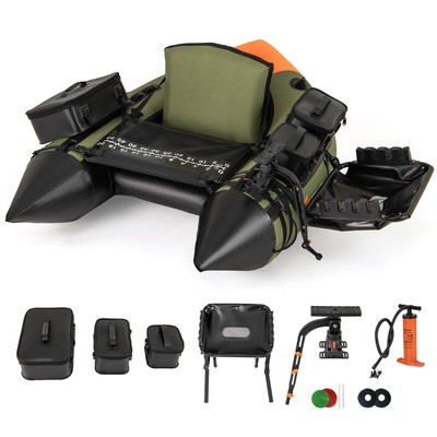 Inflatable Fishing Float Tube Portable Fishing Boat w/3 Detachable Storage Boxes