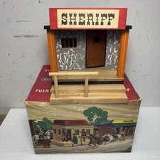 Vintage Hausser Elastolin 70mm Western Sheriff Jail Wood Building 1950s with box