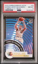 Giannis Antetokounmpo Donruss Optic T-Minus Blue /85 PSA 8 (#15) 2020/21