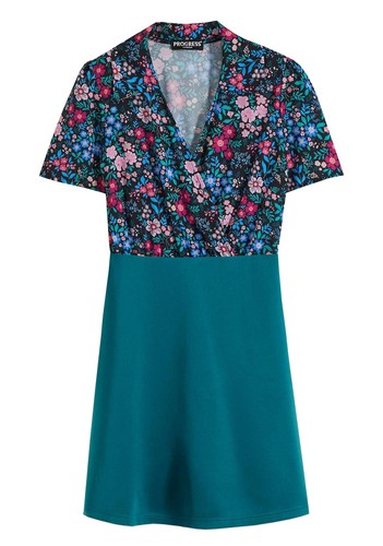 Kleid mit bedrucktem Oberteil Gr. 36 Petrol Damen Minikleid Casualkleid Neu - Bild 1 von 1