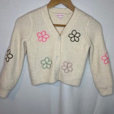 Design History Girls Tan Suede Combo Floral Embroidered Knit Cardigan Size 6X