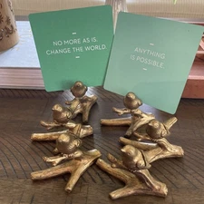 Gold Resin BIRD Table Place Card Picture or Note holders Set of 6