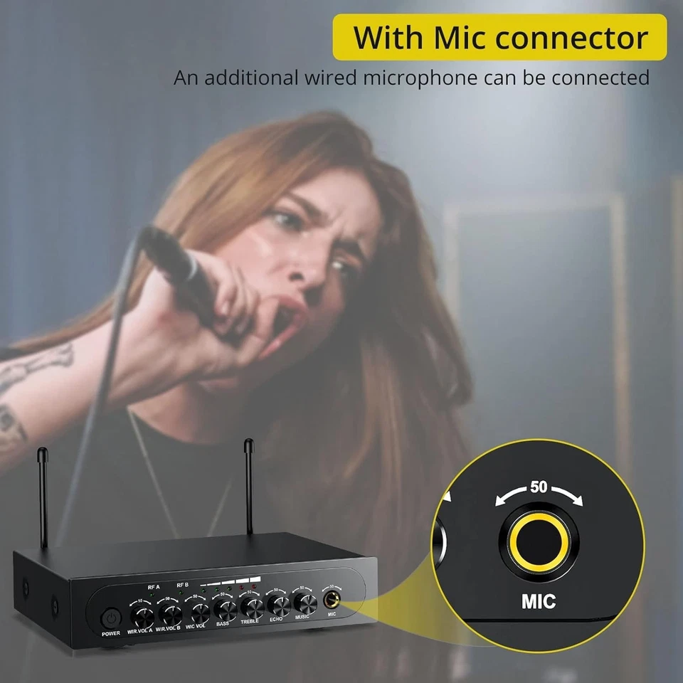 PROZOR UHF Wireless Microphone - Dual Handheld Microphone Support Bluetooth Rece - Image 3 of 4