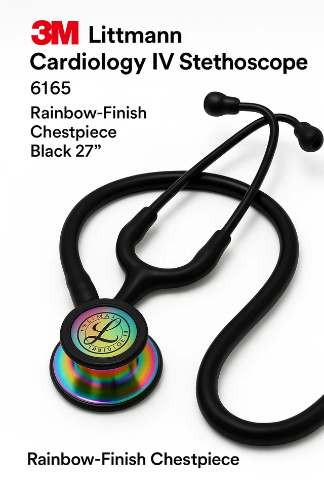 3M Littmann Cardiology IV Stethoscope, 6165, Rainbow-Finish Chestpiece Black 27"