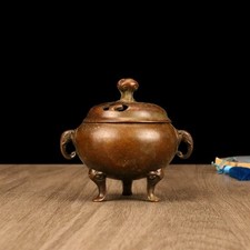 410g Bronze Elephant-Ear Tripod Incense Burner Feng Shui Stability & Fortune V35