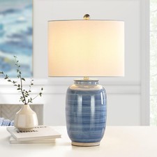25" Blue Table Lamp for Living Room, Modern Ceramic Lamp with White Shade, Co...
