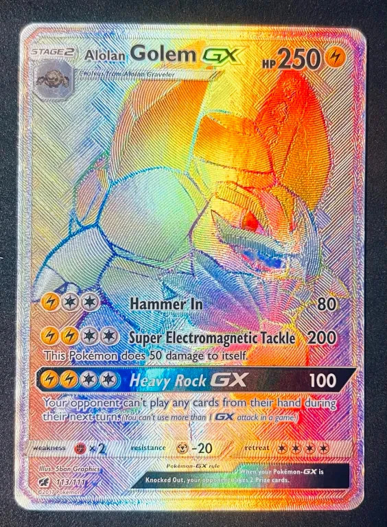 Alolan Golem GX 113/111 Crimson Invasion Full Art Holo Secret Rare 2017 (DMG)