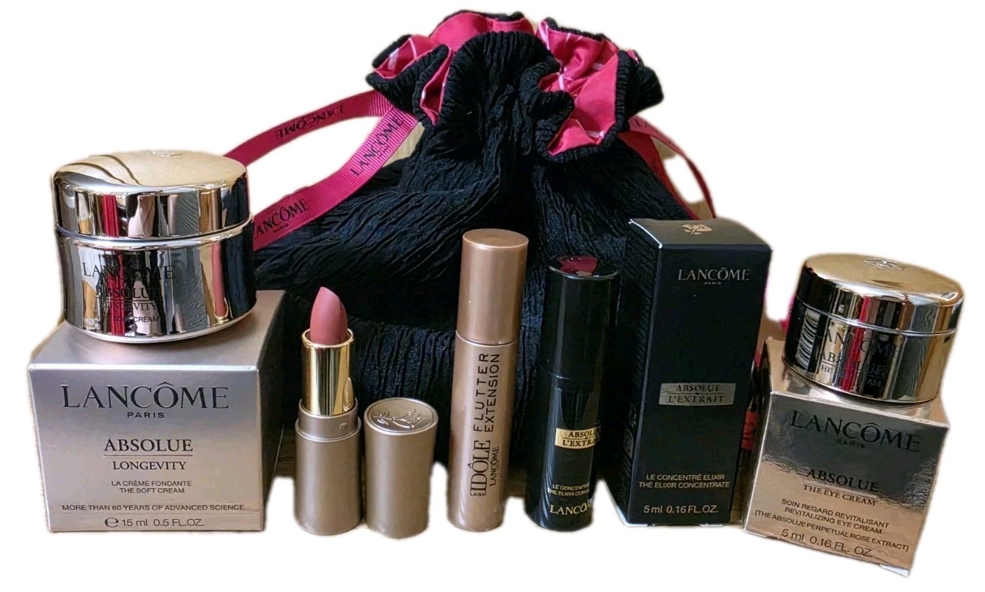 Lancome 6 pc Skincare Makeup Gift Set Pouch, Absolute elixir, Absolue cream 2026