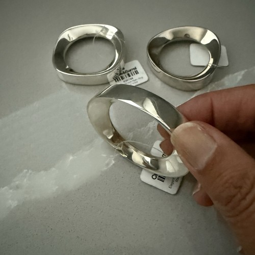 NEW Crate & Barrel Set OF 3 Napkin Rings Modern Glossy Stainless Steel Solid - Picture 2 of 7
